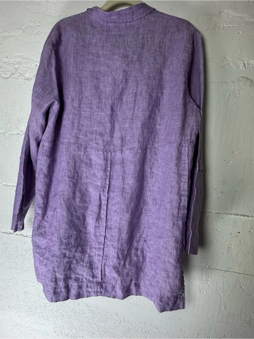 Poetry Linen Women’s Purple Lilac long line Button Up Long Sleeve Shirt Size 10 - Picture 6 of 11